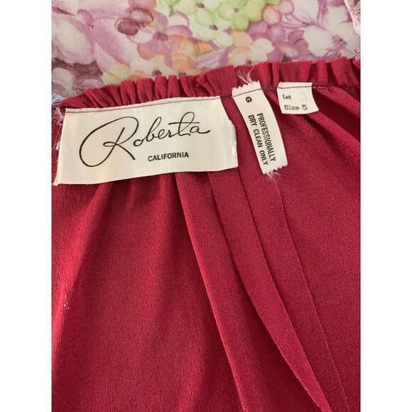 Vtg 70s Roberta California Red Pink Chiffon Floral Maxi Dress S 5 Boho Hippie - Picture 10 of 12